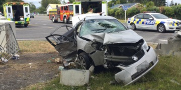 The scene of a crash between a car and a campervan at the intersection of Cameron Rd and Morrinsville-Tahuna Rd yesterday morning. Photo/Supplied