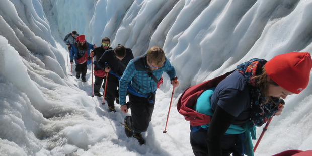 The team heads up the glacier on the Ice Explorer expedition.