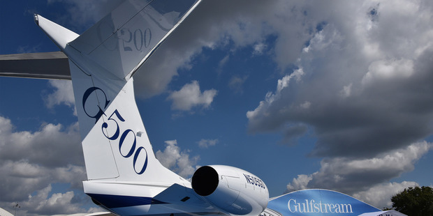 The tail of the new Gulfstream Aerospace G500 jet aircraft. Photo/ Bloomberg Photo by Mark Elias.
