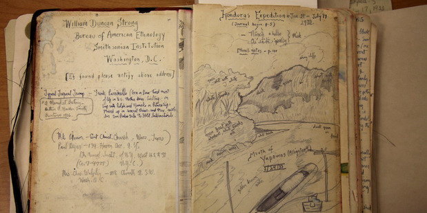The opening pages of a 1933 journal kept by archaeologist William Duncan Strong, who explored the area said to be site of a missing city. Photo: William Duncan Strong / Washington Post