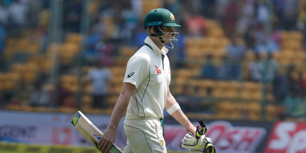Australia's captain Steven Smith leaves the ground after being dismissed. Photo / AP