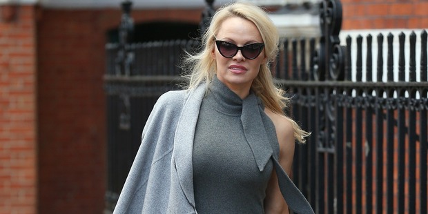 Pamela Anderson seen at the Ecuadorian Embassy taking vegan cheeseburgers to Julian Assange on February 7, 2017 in London, England. Photo / Getty