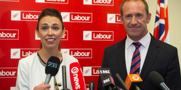 Newly elected Labour deputy-leader Jacinda Ardern and leader Andrew Little after their caucus vote at Parliament. Photo / Mark Mitchell