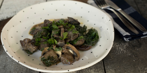 Creamy mushroom with chicken livers. Photo / Dean Purcell