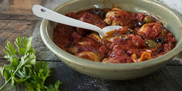 Chicken thighs with olive and lemon. Photo / Dean Purcell