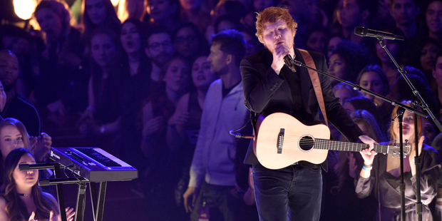 Ed Sheeran performs at the iHeartRadio Music Awards. Photo / AP