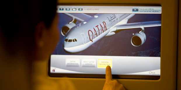 Qatar in flight entertainment screen in business class. Photo / Supplied