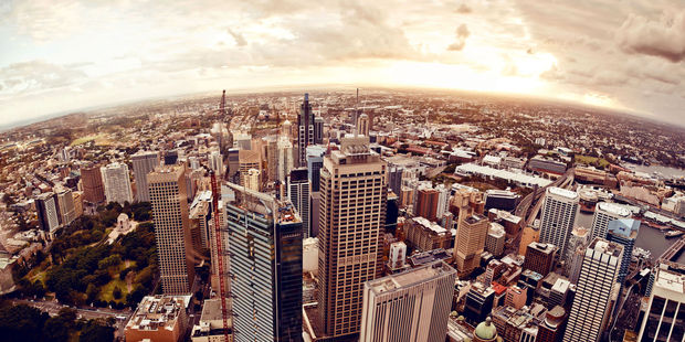 Aerial view of downtown Sydney at sunset. Photo / 123rf