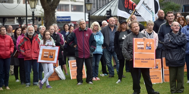 Dunedin workers rallied on Saturday to protest the closure of the chocolate factory.