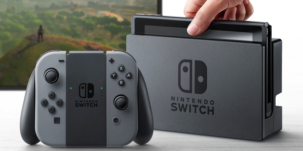 The Nintendo Switch in its docking base, allowing you to game on your television screen.