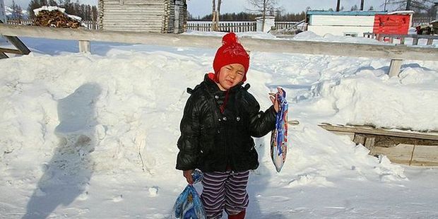 Saglana Salchak, 4, from the remote Republic of Tuva braved the Siberian winter and threat of wild animals to try to get help for her grandmother. Photo / YouTube