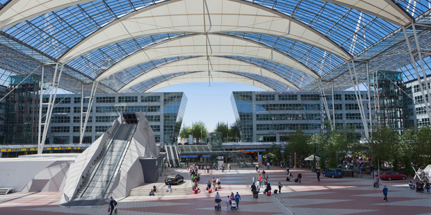 The square between Terminal 1 and Terminal 2 at Munich Airport. Photo / Getty Images