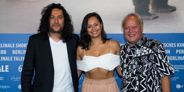 Film director Tusi Tamasese, actors Frankie Adams and Uelese Petaia attend the One Thousand Ropes press conference at the Berlin Film Festival. Photo / Getty