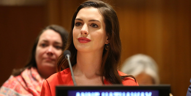 Actress and Global Goodwill Ambassador Anne Hathaway attends the Women in the Changing World of Work: Planet 50-50 by 2030 at 2017 International Women's Day. Photo / Getty