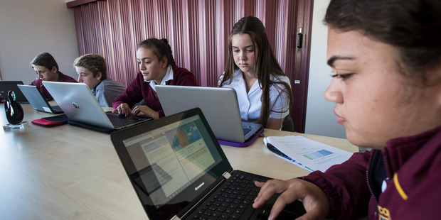 From left: Waiuku College students Nic Ruygrok, Zach Whitley, Latesha Latu, Mikayla Capes and Mauriora Kaihau. Photo / Jason Oxenham