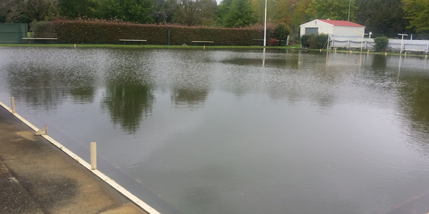No, it's not Whangaroa's public pool - this was the Kaeo Bowling Club greens a week out from a major tournament. Photo/Carina Johnstone