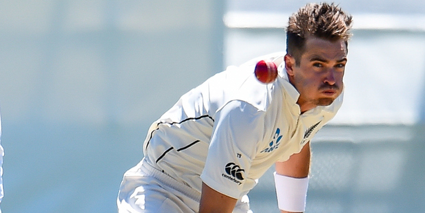 Tim Southee of the Black Caps bowls against Bangladesh. Photo/Photosport