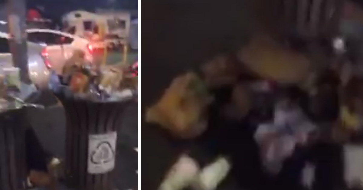 The footage shows rubbish littered all over Queen Street.