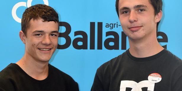 TeenAg national finalists (from left) Levin Coulter (15) and James Scanlan (16), from Tokomairiro High School during a Get Ahead Experience Day in Dunedin. Photo/Peter McIntosh