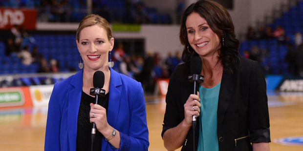 Commentators Anna Stanley and Tania Dalton at ANZ Netball Championship between Northern Mystics v Waikato/BOP Magic 2012. Photo/Photosport