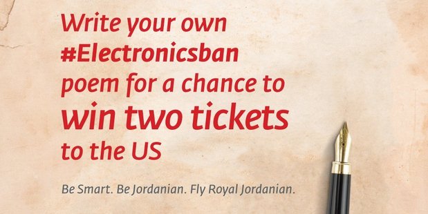 Royal Jordanian seriously sassing Trump over the electronics ban. Photo / Twitter