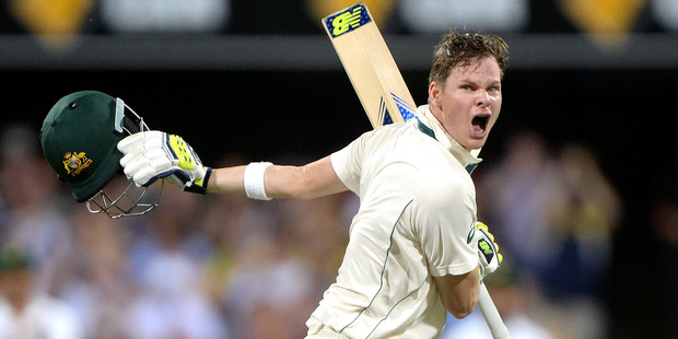 Steve Smith of Australia celebrates scoring a century against Pakistan. Photo/Getty Images