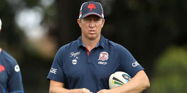Roosters coach Trent Robinson watches on during the Sydney Roosters NRL training session. Photo/Getty Images