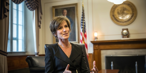 The Justice Department notified Yates this month that the Administration considers her possible testimony to be off-limits in a congressional hearing. Photo / AP