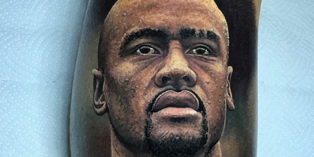 Butcher also did this photo-like tattoo of Jonah Lomu. Photo/Supplied