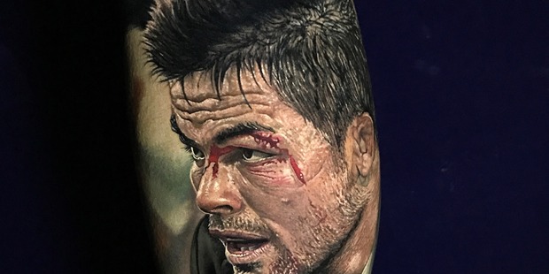 It took Kiwi tattoo artist Steve Butcher nine hours to ink this incredible image of All Blacks legend Richie McCaw. Photo/Supplied