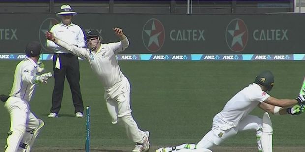 Tom Latham's amazing catch - amongst the best you will ever see. Photo / Sky.