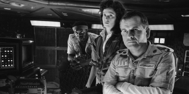From left to right, actors Yaphet Kotto, Sigourney Weaver and Ian Holm on the set of Ridley Scott's science fiction classic 'Alien', circa 1979. Photo / Getty
