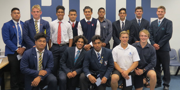 The 2017 Auckland Rugby Union Supporters' Club Junior Rugby Foundation bursary recipients. Photo / Jody Wong