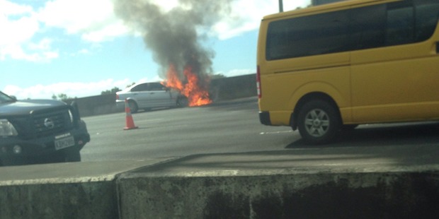 The fire on the motorway. Photo / Supplied