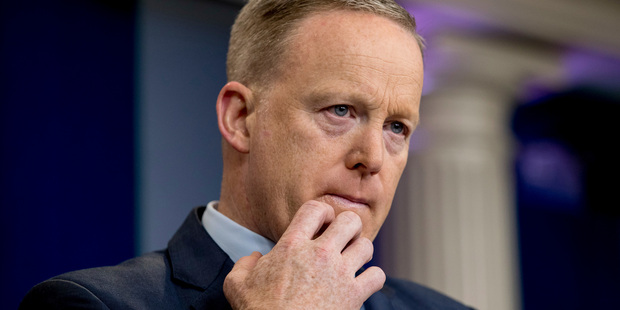 White House press secretary Sean Spicer pauses while talking to the media during Tuesday's press briefing. Photo / AP