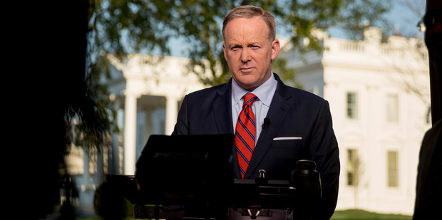 White House press secretary Sean Spicer, preparing to go on cable news, has apologise for his insensitive comments about the Holocaust during a Tuesday press briefing. Photo / AP