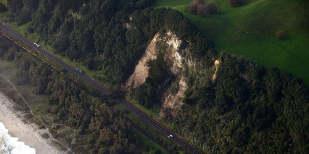 Aerial shot of Matata highway this morning. Photo/Bay of Plenty Civil Defence