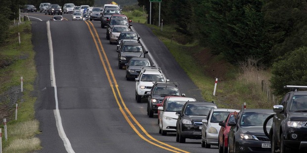Easter holiday commuters heading south towards Coromandel, just north of Maramarua, State Highway 2. Photo / Brett Phibbs