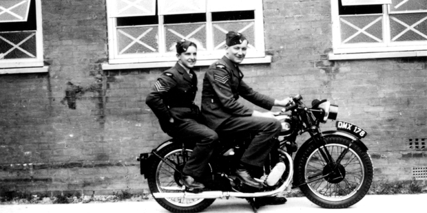 Ian Walker and Pat Dyer on a motorbike during World War II. Photo / Supplied
