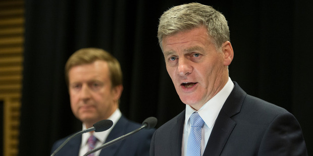 Prime Minister Bill English, right, and Health Minister Jonathan Coleman, announcing the $2 billion pay equity package for carers. Photo / Mark Mitchell
