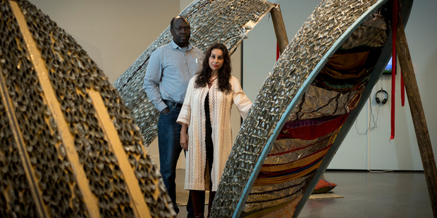 Artist Tiffany Singh with Auckland Resettled Community Coalition General Manager Abann Kamyay Ajak Yor at the Auckland Maritime Museum. Photo: Dean Purcell