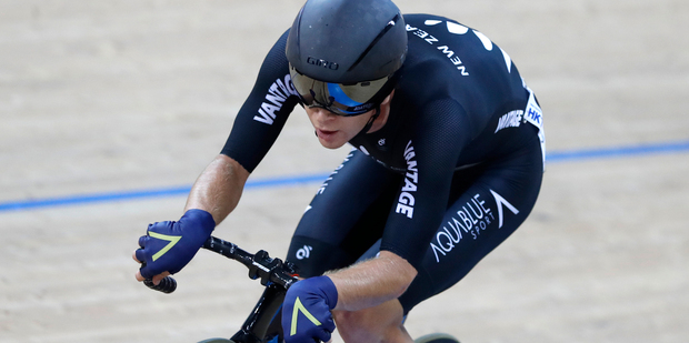 New Zealand's Aaron Gate rides in the men's omnium at the World Track Cycling championships in Hong Kong, Saturday, April 15, 2017. (AP Photo/Kin Cheung)