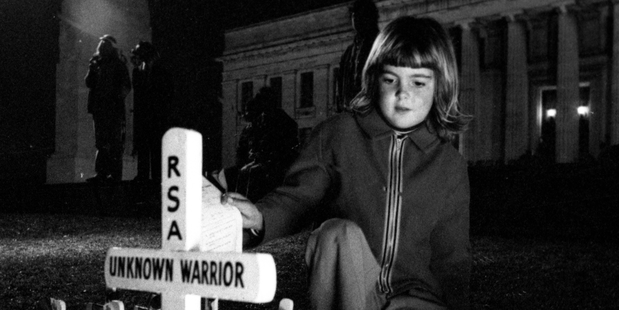 Angela Walker on Anzac Day in 1975. Photo / Herald Archive