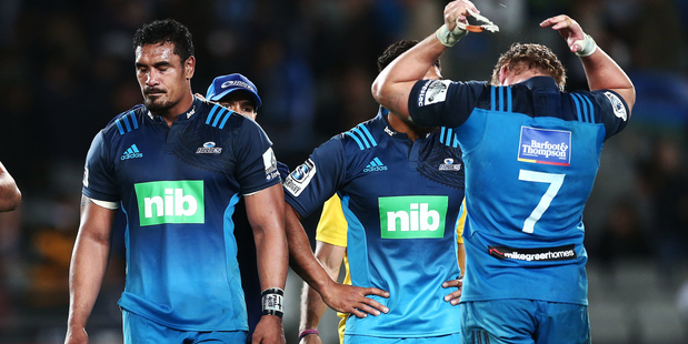 Jerome Kaino looks dejected after the loss to the Hurricanes at Eden Park, the match during which he injured his knee. Photo / Photosport