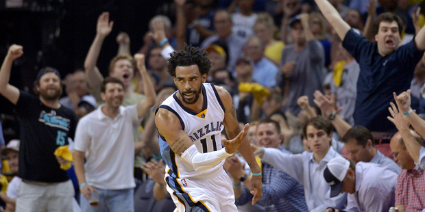 Memphis Grizzlies guard Mike Conley reacts. Photo / AP