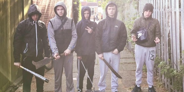 These West Ham hooligans will be regretting posted this threatening image online after being mercilessly trolled by Twitter users. Photo / Twitter.