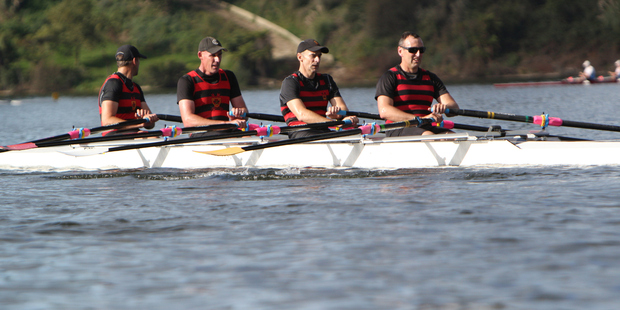 Tough day on the water for Nathan Twaddle and his Auckland four at the World Masters Games. Photo/CMG Sport