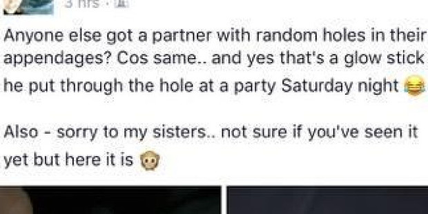 Woman shares picture of man with glowstick through penis. Photo / Supplied