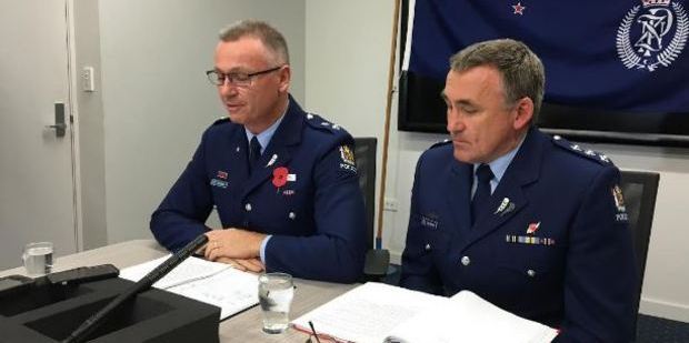 Superintendent Paul Basham, left, and Inspector Mike Bowman spoke of the impact the shooting has had on the police community. Photo / Samuel White