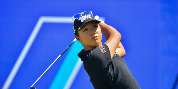 Lydia Ko on the first tee at the LPGA, ANA Inspirational Golf Tournament at The Mission Hills Country Club in Rancho Mirage. Photo / Photosport.co.nz